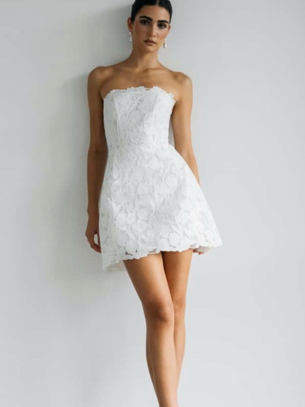 Amanda by Jenny Yoo Strapless White Floral Lace Mini Dress